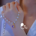 خرید آنلاین گردنبند سنگ آماتیس برگ کپی طلا