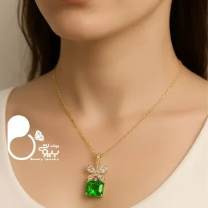 قیمت و خرید گردنبند گل سنگ ترک💎استیل روکش طلا | وارداتی و باکیفیت گردنبند گل سبز کپی طلا