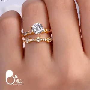 قیمت و خرید انگشتر حلقه پشت حلقه تک نگین💎 نگین میکرو، کیفیت عالی، برند اصلی، کپی طلا