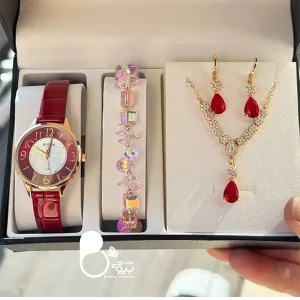 ست جواهری یلدایی بیوتی – شامل ساعت خاص، دستبند کهکشانی و نیم‌ست جواهری | استیل درجه یک و مناسب هدیه شب یلدا
