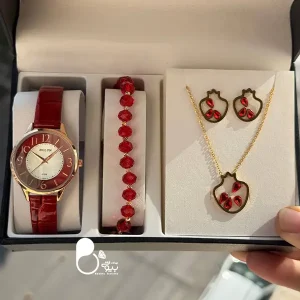 خرید نیمست انار استیل رنگ ثابت با دستبند و ساعت یلدایی با تخفیف ویژه بیوتی