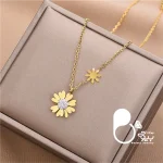 قیمت و خرید گردنبند بابونه نگینی💎زنجیر پلاک‌دار، آبکاری طلا و کیفیت عالی | خاص و شیک