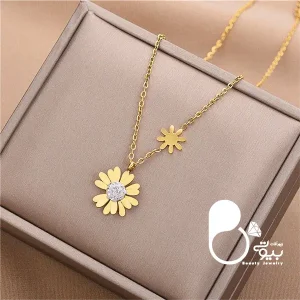 قیمت و خرید گردنبند بابونه نگینی💎زنجیر پلاکدار، آبکاری طلا و کیفیت عالی | خاص و شیک