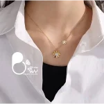 خرید گردنبند بابونه استیل نگین دار