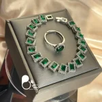 ست اتریشی نگین زمردی یونانی💎استیل روکش طلا، نگین جواهری، کار ترک گرید ۱