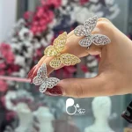 قیمت و خرید انگشتر پروانه نگین باگت جواهری💎روکش طلا گرید ۱ | مدل لاکچری زنانه