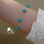 قیمت و خرید دستبند شرشره سنگی فیروزه طبیعی💎دستبند خاص و شیک زنانه