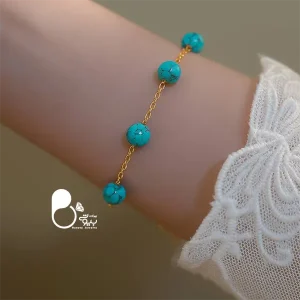 قیمت و خرید دستبند شرشره سنگی فیروزه طبیعی💎دستبند خاص و شیک زنانه