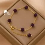 دستبند شرشره سنگی آماتیست طبیعی💎دستبند خاص و شیک زنانه