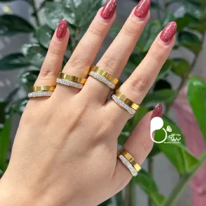 قیمت و خرید حلقه دوبل آینه ای نگینی خرید با تخفیف💎انگشتر جواهری شیک کپی طلا