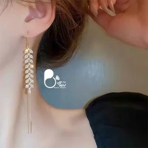 قیمت و خرید گوشواره گندمی جواهری نگین دار💎قفل بخیه ای، نگین دار، کپی طلا