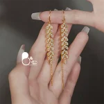 خرید گوشواره گندمی نگین دار با قفل بخیه ای از سایت بیوتی مثل طلا