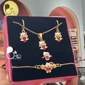 قیمت و خرید ست کامل کیتی دخترانه بچگانه💎ست زیورآلات Hello Kitty استیل روکش طلا (تخفیف ویژه)