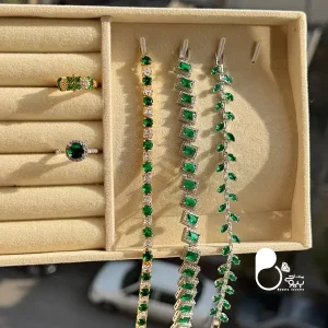 دستبند اتمی جواهری زمردی💎نگین اتمی درخشان با قفل خاص و کیفیت لوکس