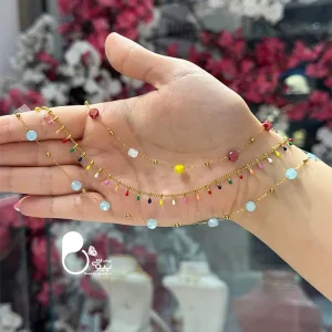 پابند رنگی رنگی زنانه💎خلخال استیل درجه یک با آبکاری طلا، شاد و ترندی