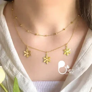 قیمت و خرید گردنبند برف زمستانی دو لاین استیل روکش طلا وارداتی کپی طلا رنگ ثابت، اسپرت و خاص