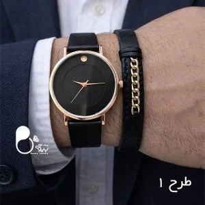 ست ساعت مردانه موادو کلین حراجی Movado اسپرت💎بند چرمی، کیفیت عالی + دستبند اشانتیون (حراج روز مرد)