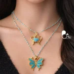 گردنبند پروانه میناکاری حراجی