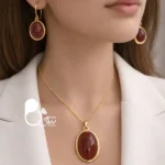 نیم ست طرح عقیق نگین اتریشی با تخفیف💎وارداتی با روکش طلا