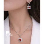 نیم ست آب نقره نگین میکرو زنانه💎نیم ست شیک و مجلسی با تخفیف ویژه نیمست نقره نگین قرمز