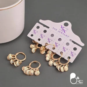 قیمت و خرید گوشواره شرشره حلقه‌ ای صدفی کپی طلا💎گوشواره برند YSX با قفل ژوپینگ | شیک و ترند