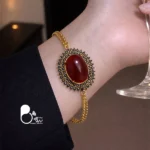 دستبند مارکزیت رنگی زمرد و عقیق💎استیل آبکاری طلا | فری‌سایز | خاص و شیک