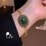 دستبند مارکزیت رنگی زمرد و عقیق💎استیل آبکاری طلا | فری‌سایز | خاص و شیک