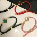 دستبند ون کلیف کریستالی زنانه💎 سبز، صورتی، قرمز | قفل کرواتی فری‌سایز