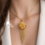گردنبند روژان گل رز توری💎گردنبند کپی طلا وارداتی ترک با آویز خاص
