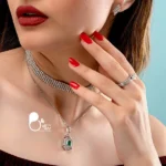 خرید گردنبند طوق نگین دار کپی نقره با تخفیف