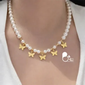 گردنبند مرواریدی پروانه💎گردنبند کپی طلا با آویز پروانه مثل طلا