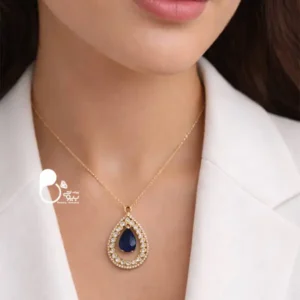 گردنبند نگین رقصان اتریشی سرمه ای💎با روکش طلا | شیک، خاص و تخفیف‌دار