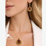 نیم ست طرح عقیق نگین اتریشی💎وارداتی با روکش طلا