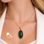 گردنبند تک نگین اتریشی زمردی و عقیق💎وارداتی با روکش طلا