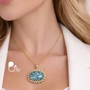 گردنبند تک خاص فیروزه ای عجیب💎وارداتی با روکش طلا