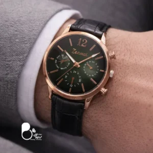 ساعت مردانه با تم سبز تیره حراجی💎بند چرمی، کیفیت عالی (حراج روز مرد)