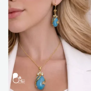 نیم ست طرح فیروزه💎گردنبند و گوشواره فیروزه ای رنگ