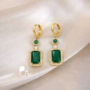 قیمت و خرید گوشواره نگین سبز قفل حلقه