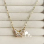 گردنبند پروانه با نگین صورتی با تخفیف💎رنگ زیبا و خاص