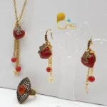 ست کامل طرح عقیق آویزدار | نگین میکرو مشکی، کلاسیک💎تخفیف