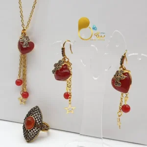 ست کامل طرح عقیق آویزدار | نگین میکرو مشکی، کلاسیک💎تخفیف
