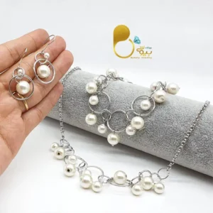 ست کامل مروارید استیل 💎نقره‌ای، شیک و خاص با تخفیف