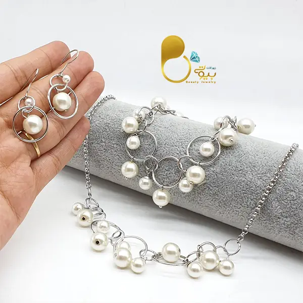 ست کامل مروارید استیل 💎نقرهای، شیک و خاص با تخفیف ست کامل مروارید استیل 💎نقرهای، شیک و خاص با تخفیف