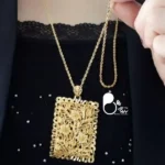 گردنبند طرح مریمی مستطیل گل با تخفیف💎پلاک درشت کپی طلا با زنجیر طنابی