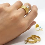 حلقه و پشت حلقه استیل طرح طلا شنی تخفیف ویژه💎تک‌نگین، طلایی و نقره‌ای