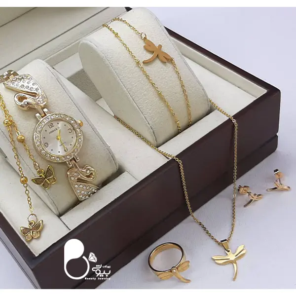 ست کامل ساعت طرح سنجاقک کپی طلا💎بدل مثل طلا رنگ ثابت ست کامل ساعت طرح سنجاقک کپی طلا💎بدل مثل طلا رنگ ثابت