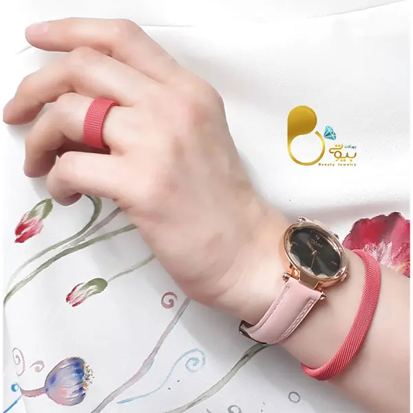 ست ساعت دخترانه صورتی💎دستبند و انگشتر حصیری | با تخفیف ست ساعت دخترانه صورتی💎دستبند و انگشتر حصیری | با تخفیف