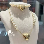 نیمست دستبند و گردنبند مروارید کپی طلا