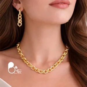 ست گردنبند و گوشواره بافت طرح طلا با تخفیف💎رنگ ثابت کپی طلا | اسپرت و شیک