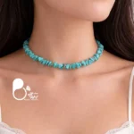 طوق طرح فیروزه با سنگ با تخفیف ویژه💎رنگ کپی فیروزه